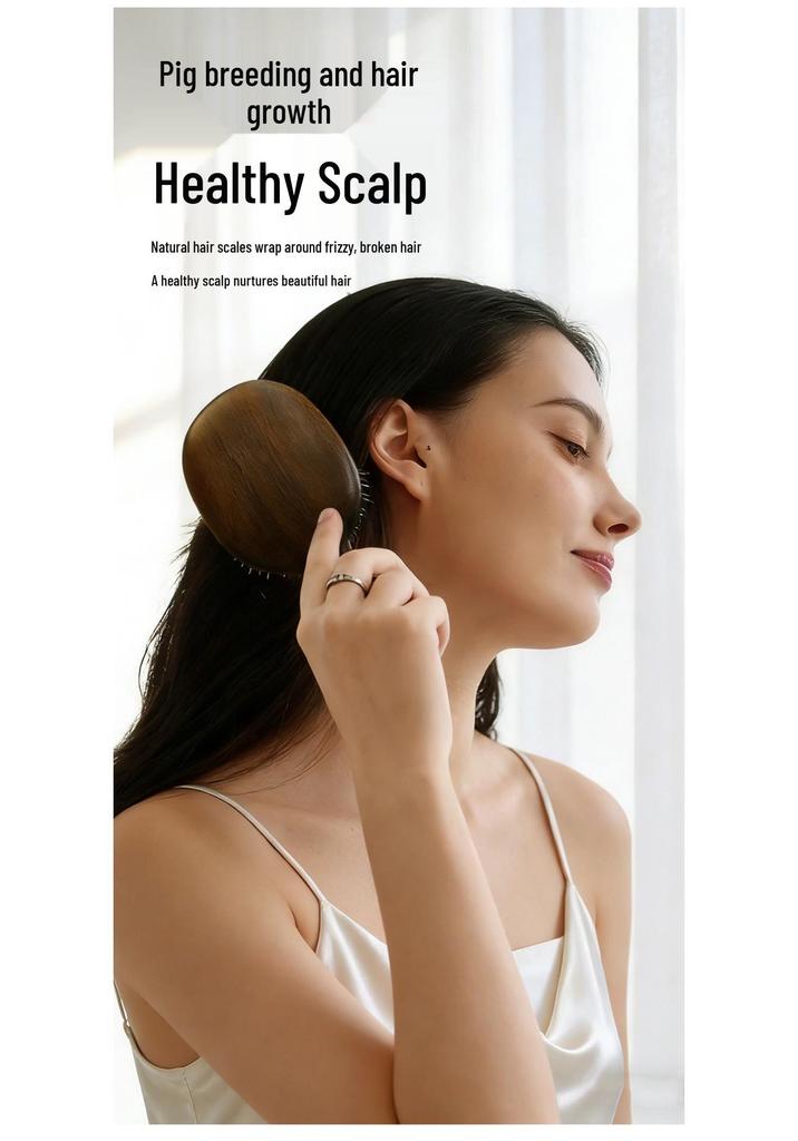 Golden Sandalwood Natural Bristle Hair & Scalp Massage Cushion Comb for Women