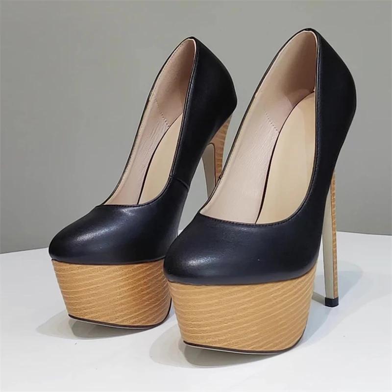 

Сексуальные туфли-лодочки на массивной платформе с круглым носком, модные, с мелким вырезом, на экстремально высоком каблуке-шпильке, банкетные, для выпускного вечера, женские туфли 35 чёрный