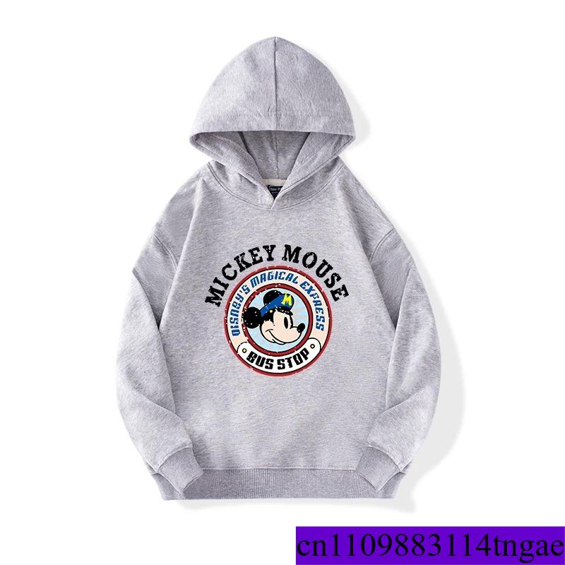 Disney Cartoon Cute Mickey Print Boys Girls Casual Fleece Hoodie Autumn and Winter Outdoor Fashion Warm Kids Pullover Top