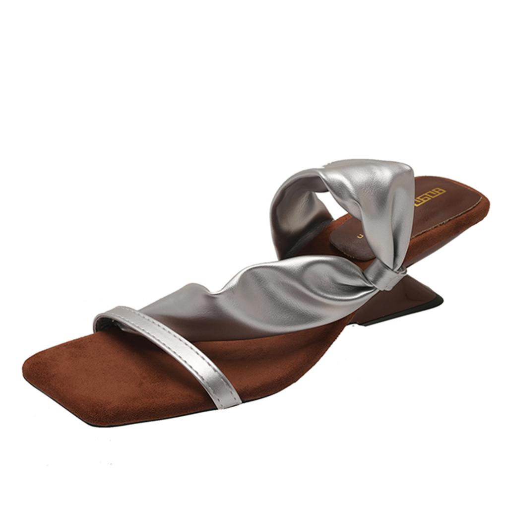 Fashion Rubber Flip Flops Square Toe Women's Shoes Silver Female Slippers Slides On A Wedge Hawaiian 2025 Scandals Retro Square Toe Shoe