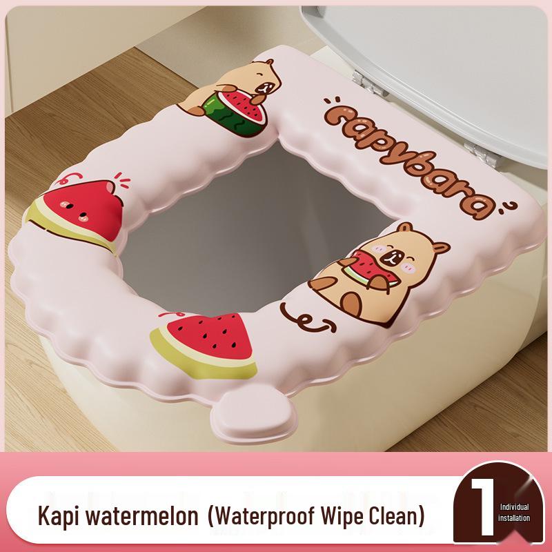 Four-Season Waterproof Toilet Seat Cushion with Lid and Thickened Pattern Cover
