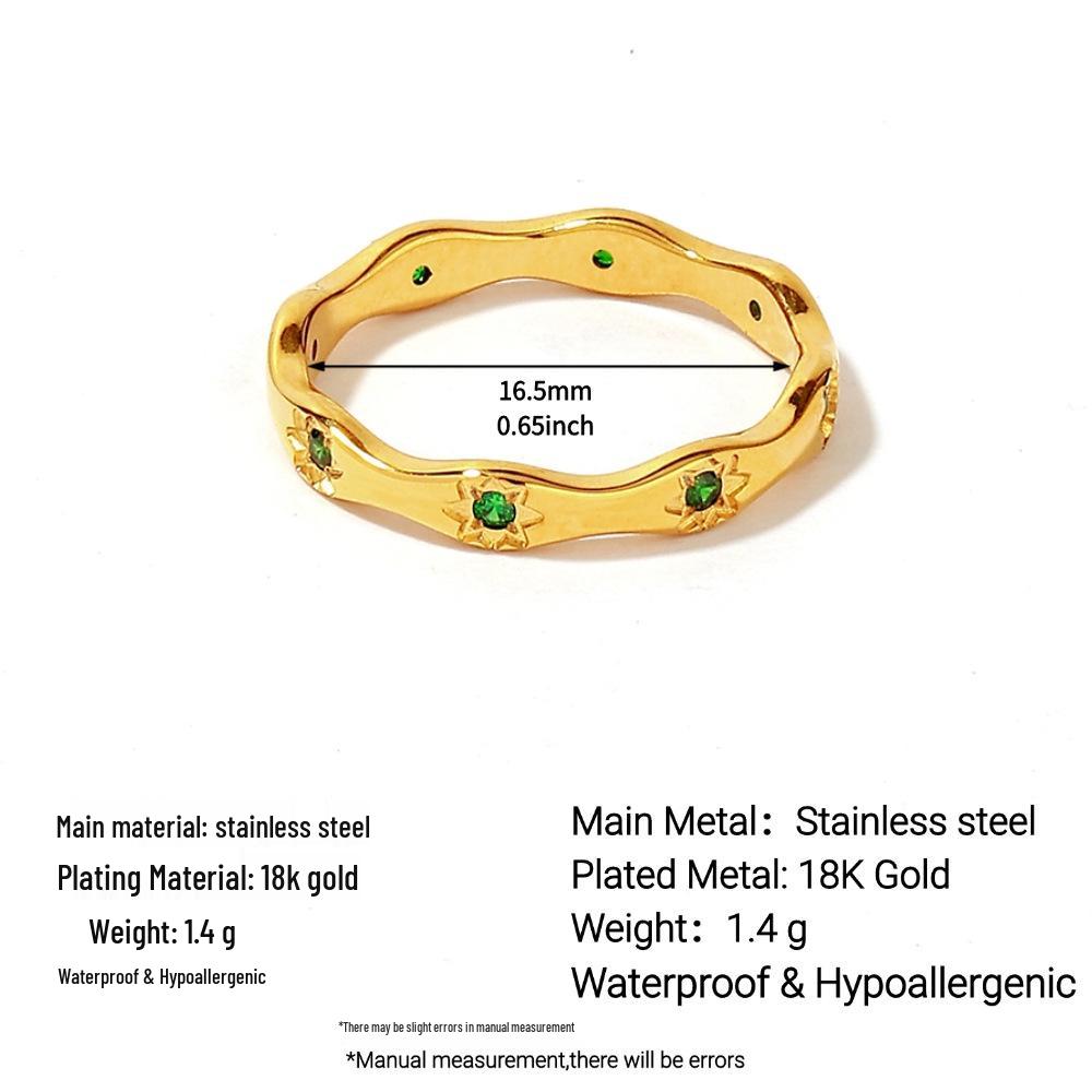 Ying Tai 18K Gold Plated Stainless Steel Ring with Diamonds - Luxurious, Fade-Resistant Titanium Steel for Women.