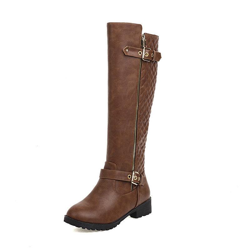 Autumn and winter new women's fashion belt buckle high boots low heel round head large size boots Martin boots