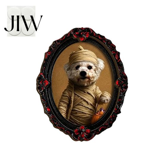Halloween Dekorahmen Haustierfoto Dekoration, mit Klebepunkt, Hexenhut Katze Hund Mini Tier Ornament Holzdekor, Retro für Zuhause Büro