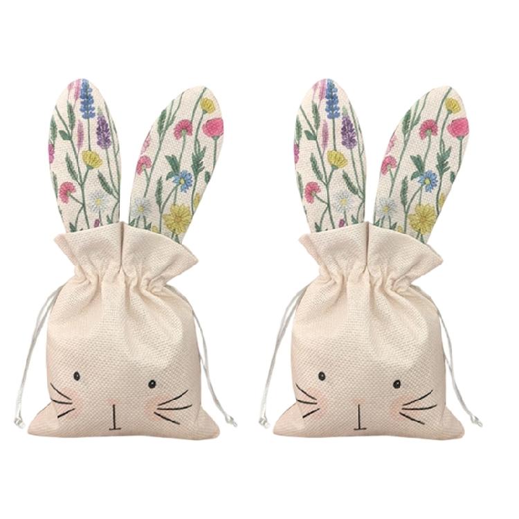 

Set Of 2 Easter Themed Fabric Decorations Drawstring Bags with Rabbit Ears Designs For Home Or Business Use