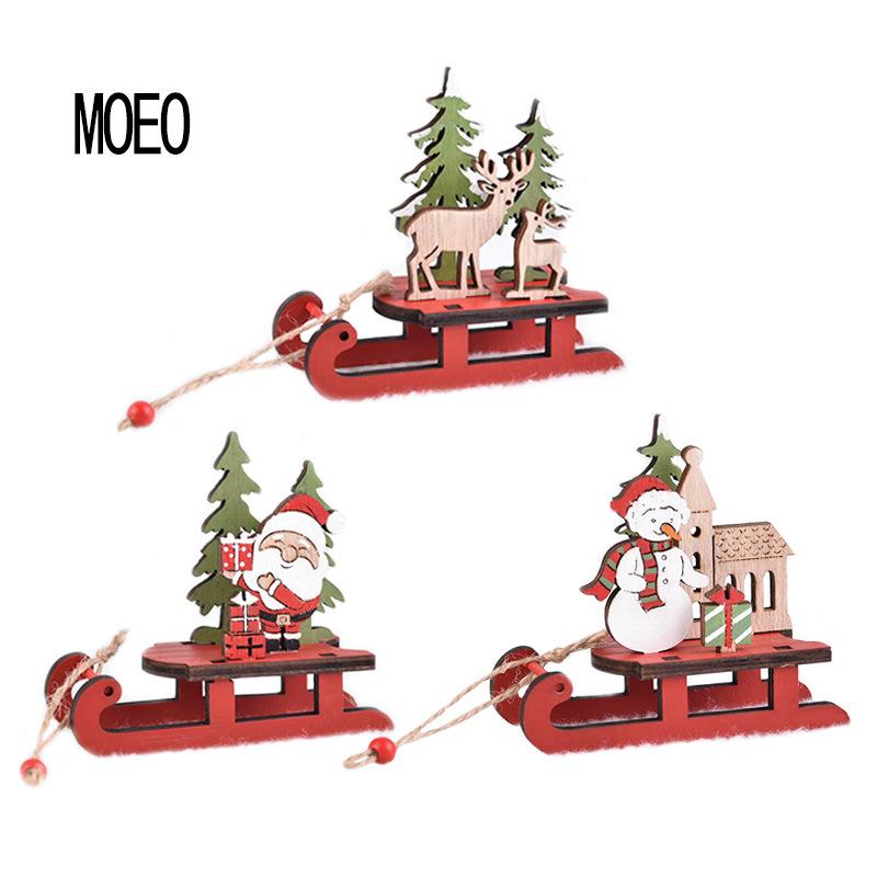 Christmas Decorations, Wooden, Colorful, Assembled Sled, Cartoon Old Man, Window Display, DIY Gifts for Children