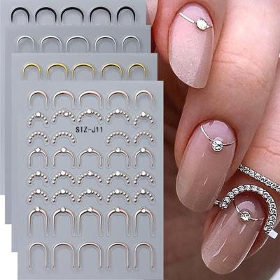 Silver Gold Lines Stripe Nail Sticker Decals Metal Strip Luxury Nails Slider 3D Self Adhesive Design Nail Art Stickers