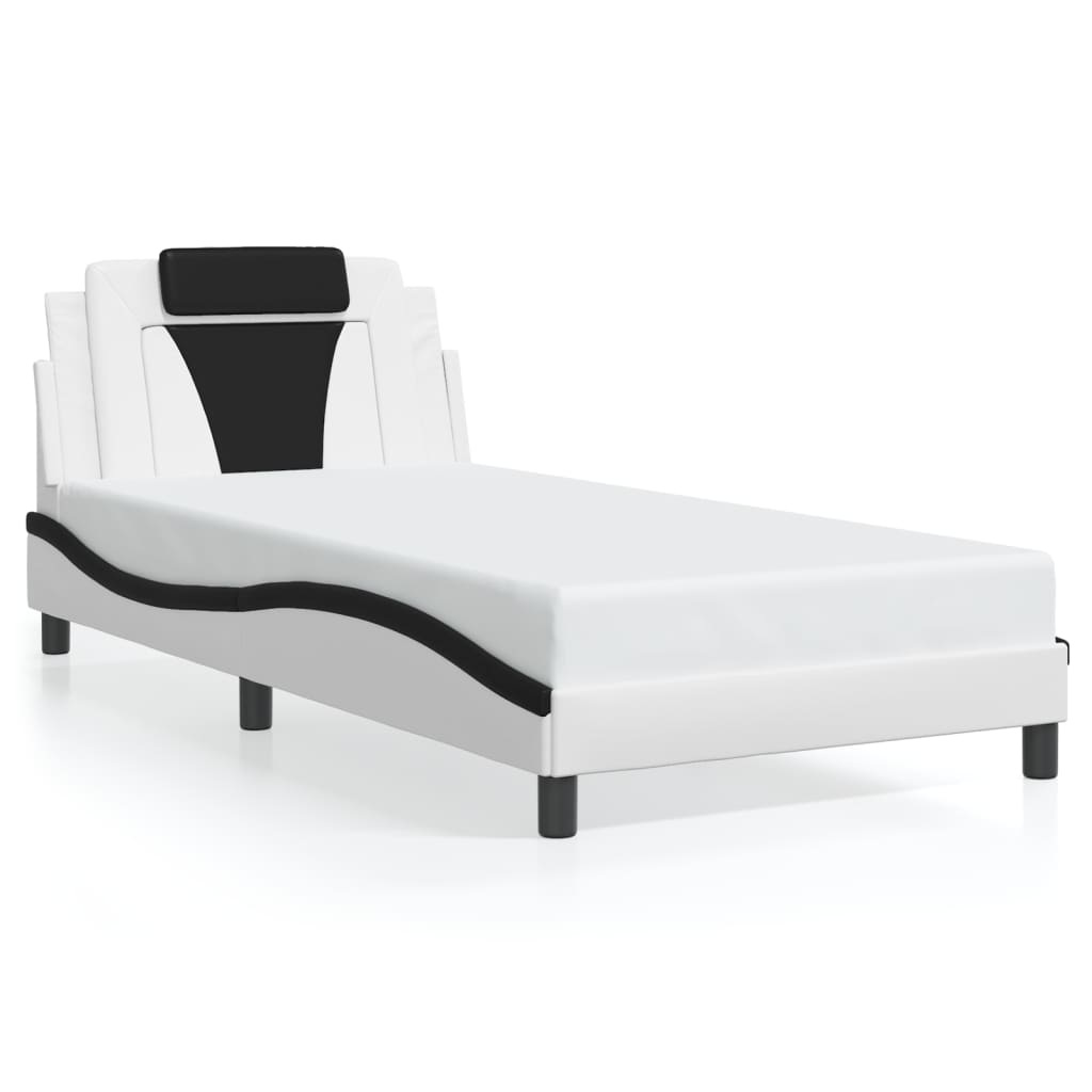 Vidaxl Rama Łóżka Z Led, Biało-Czarna, 100X200 Cm, Sztuczna Skóra