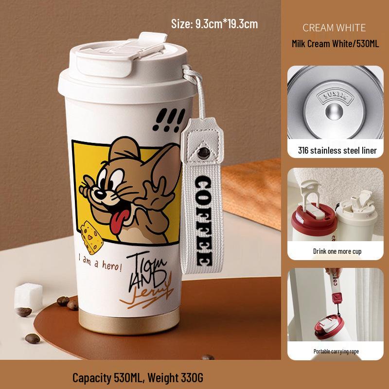 Tom and Jerry Stainless Steel Insulated Straw Cup - Cute Cartoon Coffee and Water Bottle