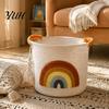 Foldable Sundries Holder Large Cotton Woven Storage Basket, Cartoon Embroidery Toy Organizer Bin, Soft Fabric Container Capacity with Reinforced