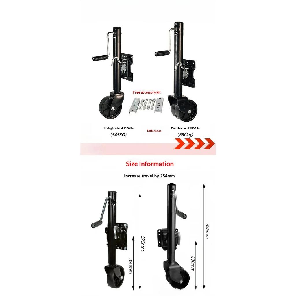 1500 Pounds Trailer Jack 6-inch Double Solid Guided Wheel Lift Trailer Legs Yacht Trailer RV Accessories with Bolt on Capacity