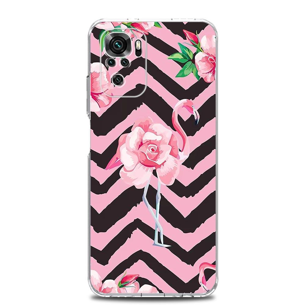 Phone Case For Xiaomi Redmi Note 13 12 5G 9S 9 8 10 11 Pro Plus 4G 9T 13C 12C 10C 9C 9A 7 Clear Cover Lovely Pink Flamingos Leaf