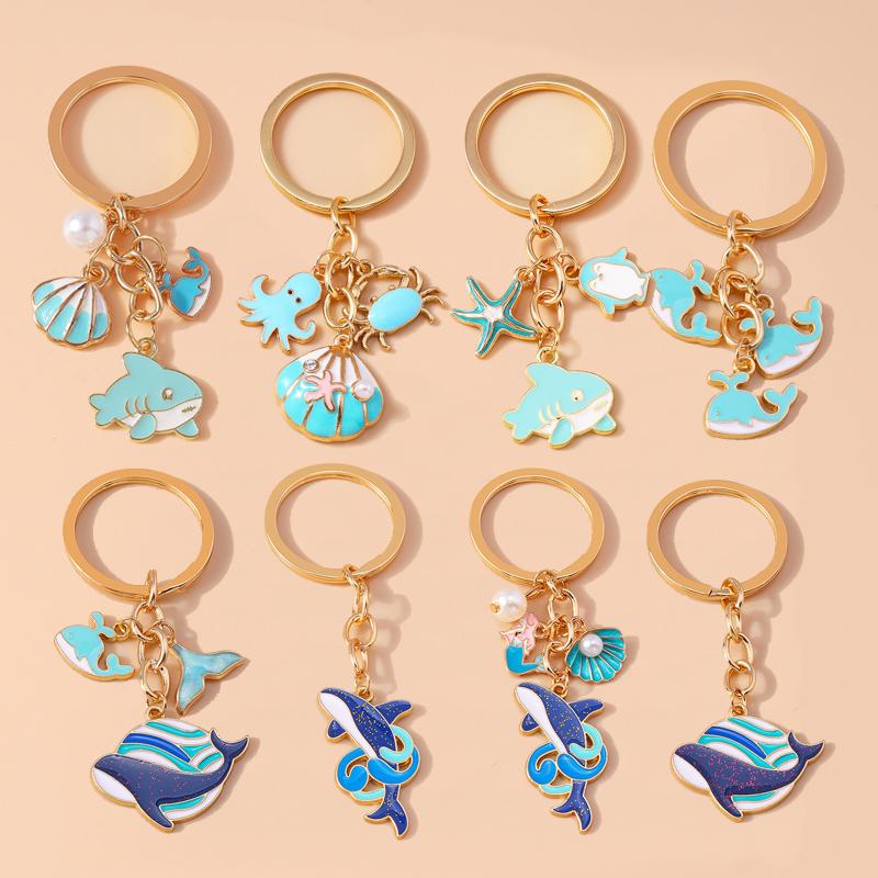Cute Enamel Whale Keychain Marine Life Key Ring Pendant for Women Girl Handbag Decor DIY Handmade Jewelry Gift