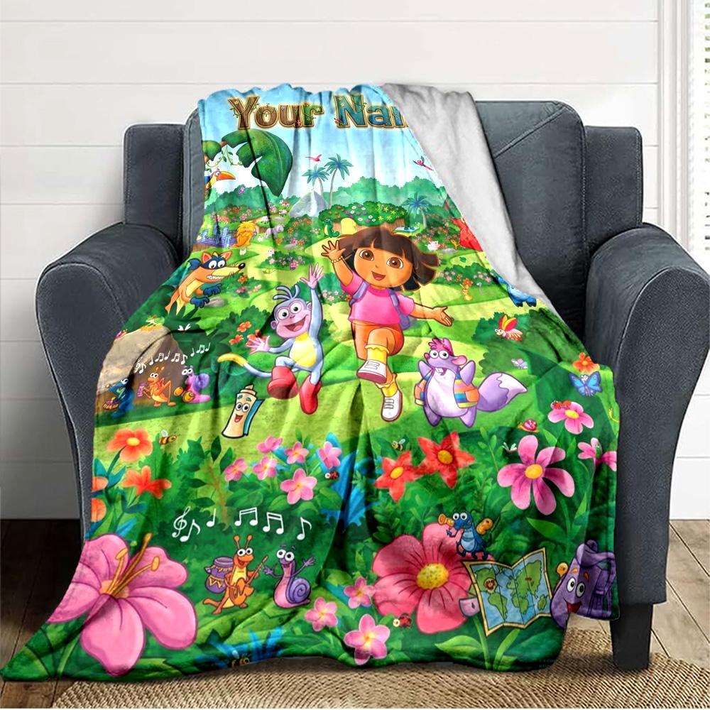 Name Custom Explorer Dora Print Flannel Blanket High Quality Warm Comfortable Cover for All Seasons Perfect for Gifts Home Decor