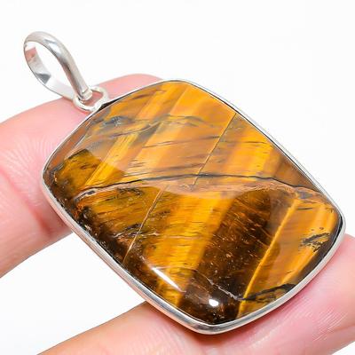 Tiger Eye Gemstone 925 Sterling Silver Jewelry Pendant 2.09" R3n93