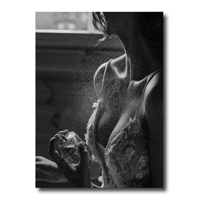 Vintage Mode Väggkonst Poster Tryck Svartvitt Canvasmålning Heminredning Kvinna Bilder Vardagsrum Cuadros