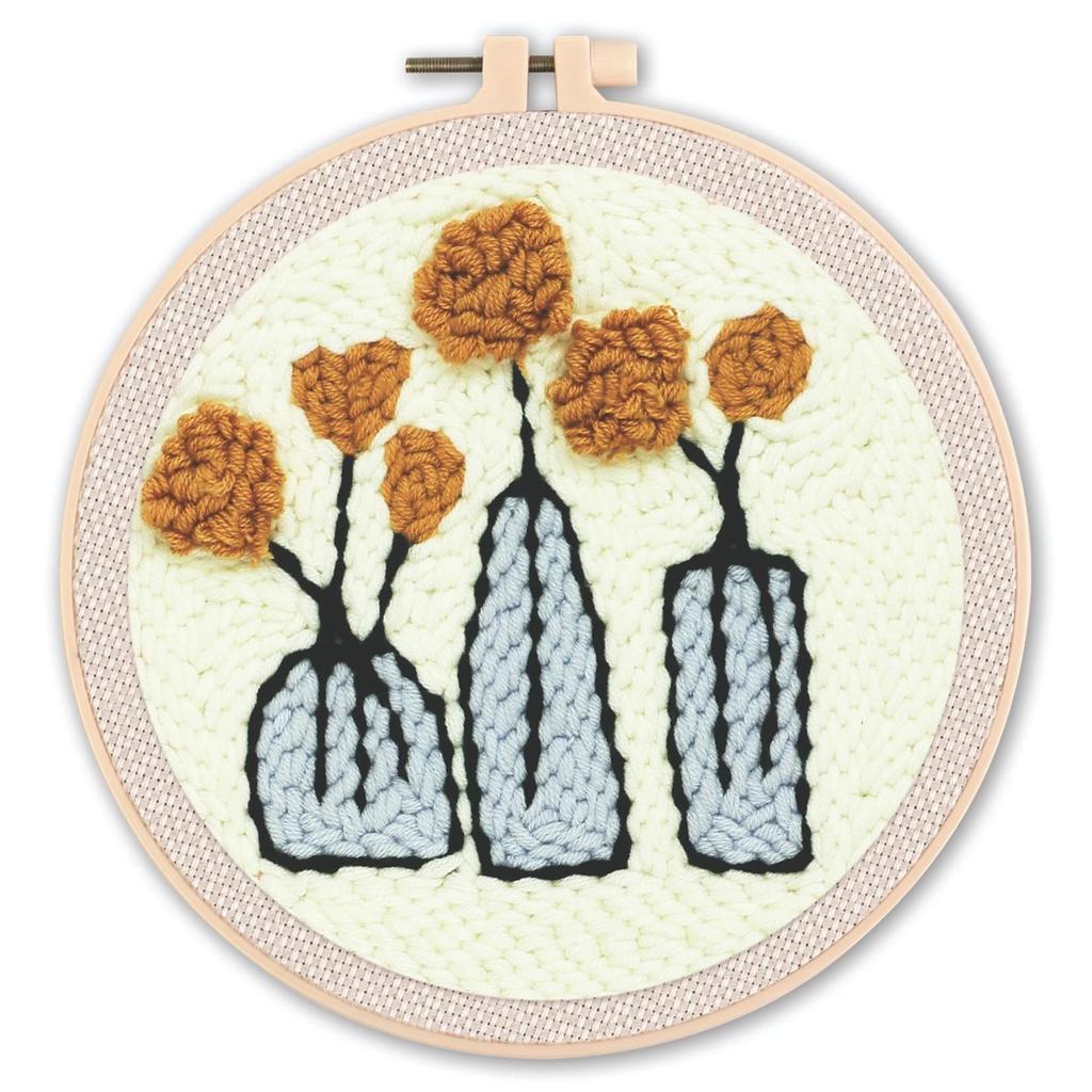 1pc Green Plant and Floral Pattern Coaster, Russian Stitch Embroidery, DIY Yarn Kit, Cross Stitch