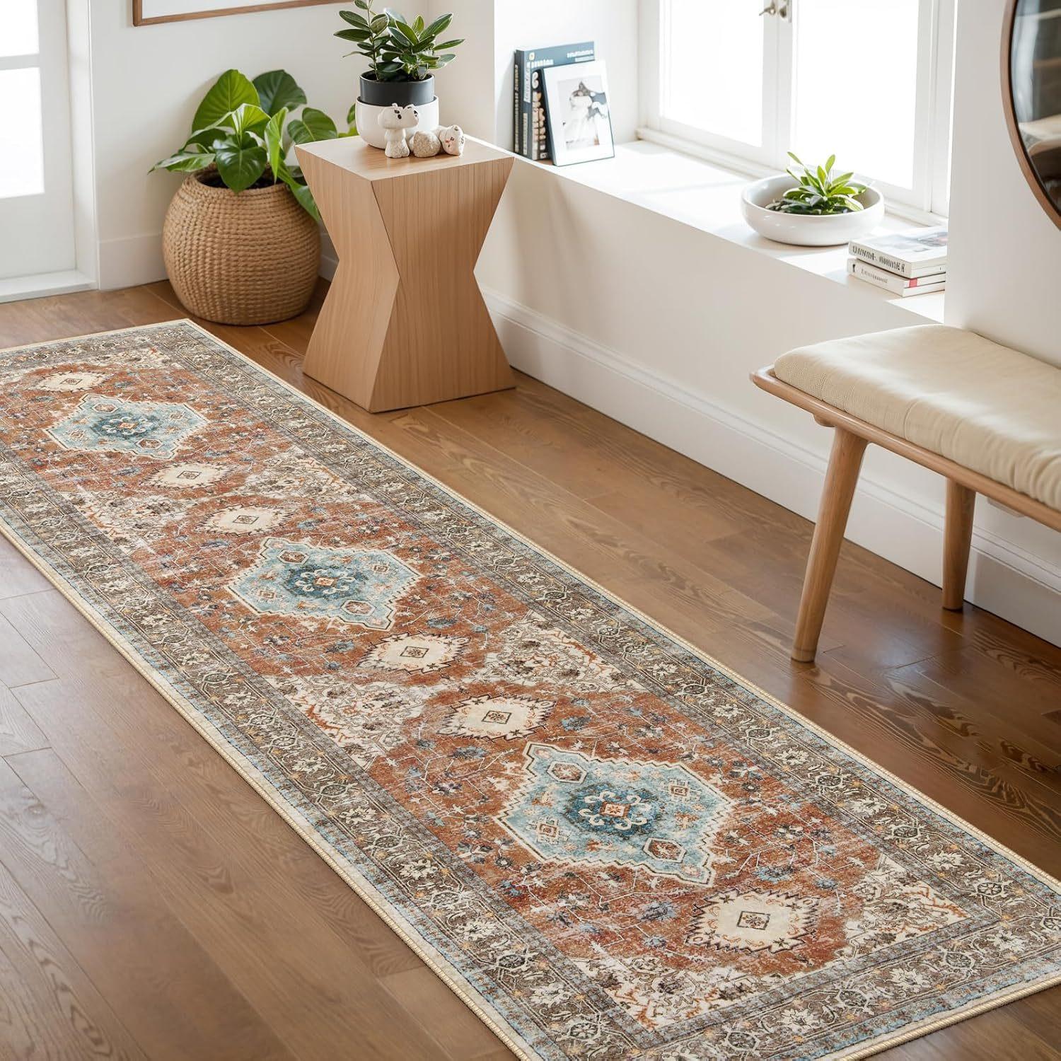Vintage Perzisch Bloemig Runner Tapijt Antislip Slijtvast Mat voor Hal Keuken Slaapkamer Woondecoratie 60x180cm 24x71inch
