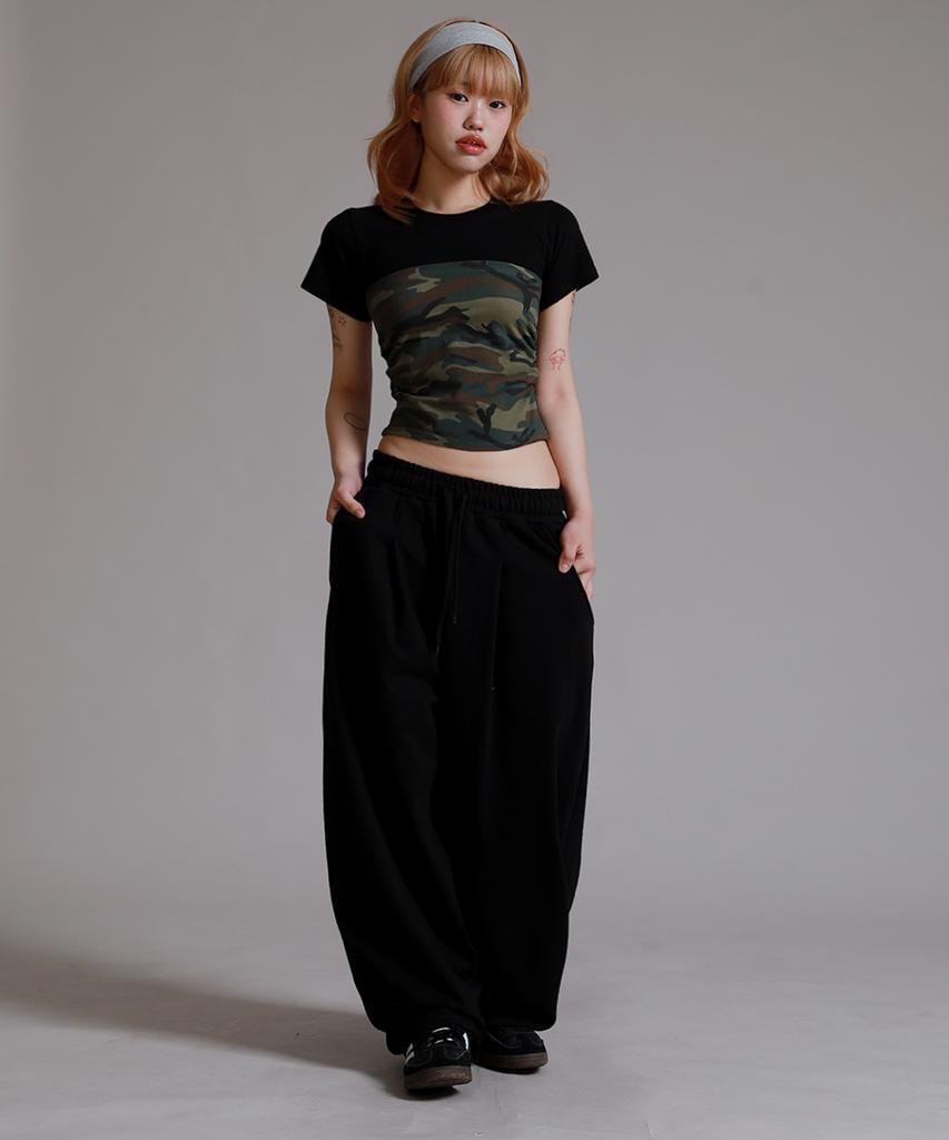 LIKE THE MOST Training Pintuck Balloon Wide Pants_Black