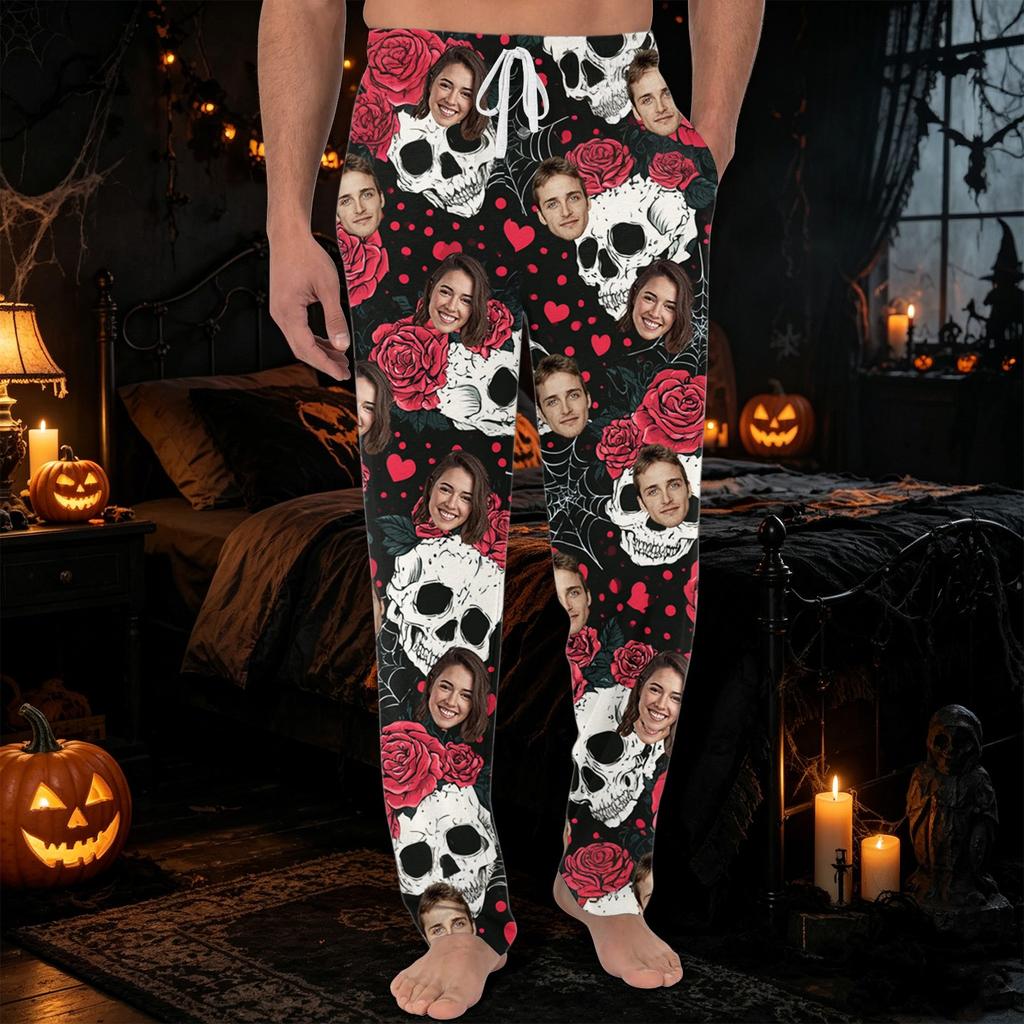 Men's Halloween Pajama Pants with Pockets, Casual Long Sleep Pants for Home