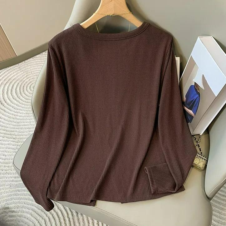 Plus Size Women's Small Fragrance Hollow Long-sleeved T-shirt Autumn Covering Meat and Slimming Top with Bottoming Shirt