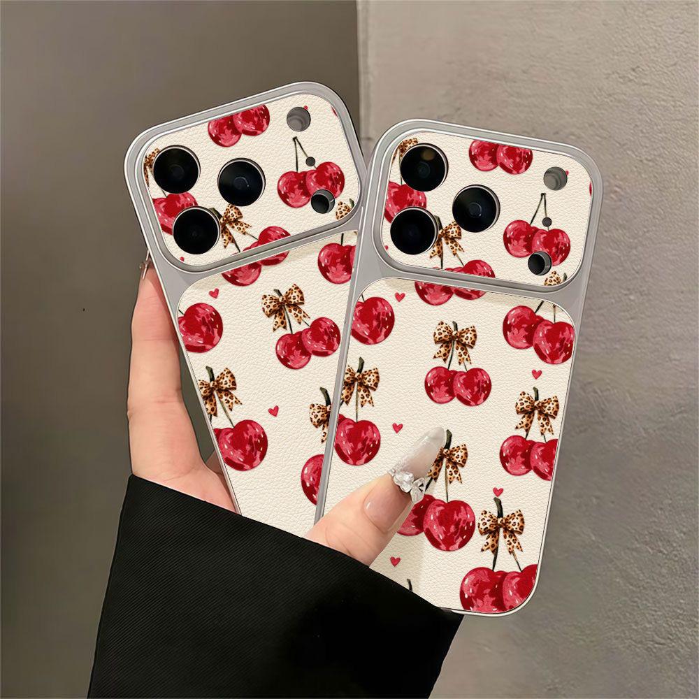 Full screen big cherry is suitable for Apple 16ProMax second change leather mobile phone case 15/14 all-inclusive 17 advanced tide case