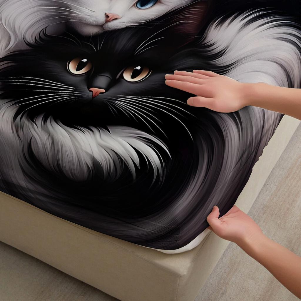 Cat Digital Printing Bedding Fitted Sheet Bedroom Set Gorgeous No Pillowcase Bedding Fashion Exquisite Printing Fitted Sheet Set