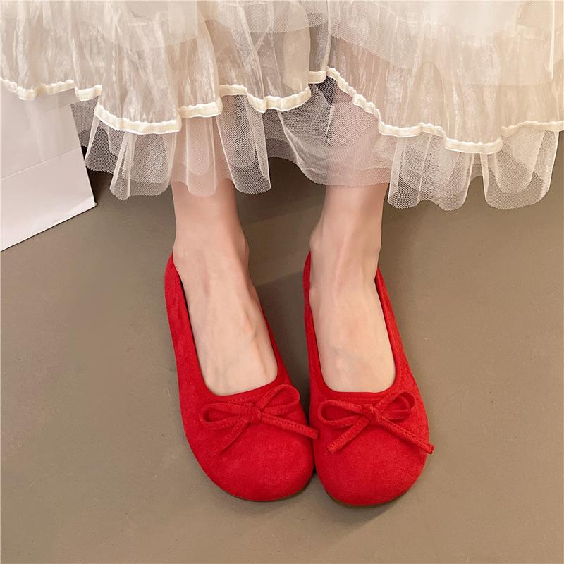 Leisure Flats Women Summer Casual Flock Slip on Round Toe Fashion Shoes for Women Solid Butterfly knot Casual Shoes Plus Size