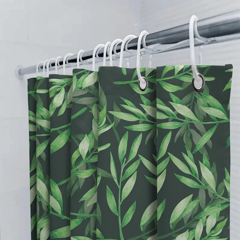 Green Leaves Shower Curtain Bathroom Decor For Home Decoration Water-Proof Fabric Various Sizes Available.
