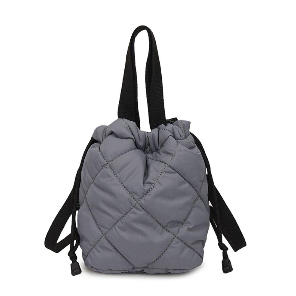 Solid Color Nylon Shoulder Bag Elegant Down Crossbody Bag Simple Drawstring Bucket Bag  Female