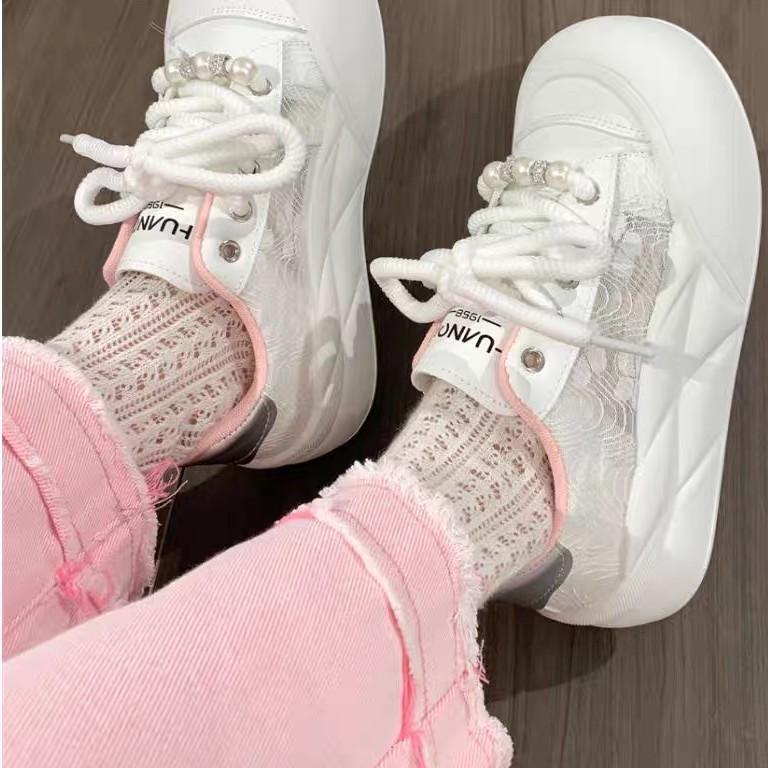 

Thick-soled heightening bow round head white shoes women s 2025 new summer versatile sports board shoes 40 рожевий