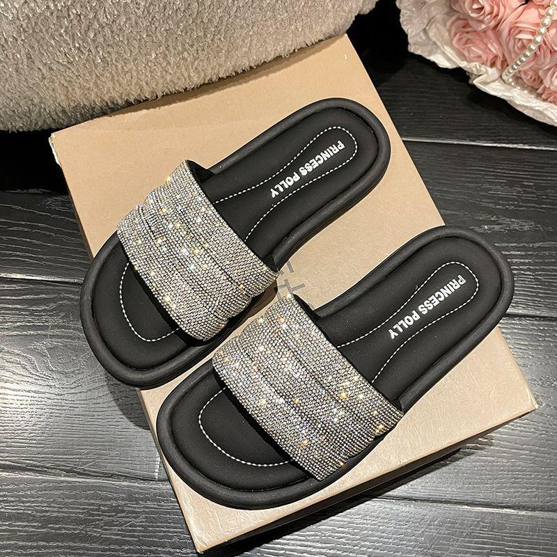 Style féerique maison strass polyvalent pantoufles cool femme été porter nouvelle mode fond plat célébrité Internet un mot