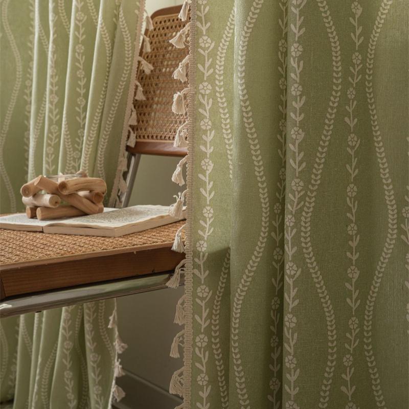 Ready-to-Hang Curtains with Swirl Design - Tri-Color Tassel Drapes for Kitchen & Bay Window | Lightweight Light Filtering Room Divider (3 Styles)