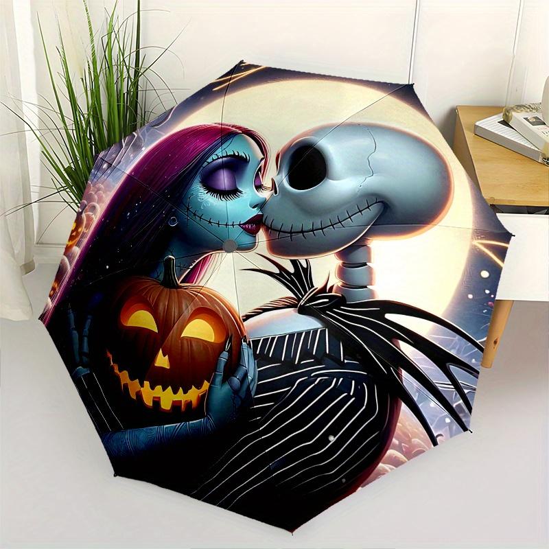 

1 Auto Open Jack Skellington, Sally Themed Colorful 8-rib Portable Umbrella for Men and Women, A Compact Commuting Companion Suitable for Da