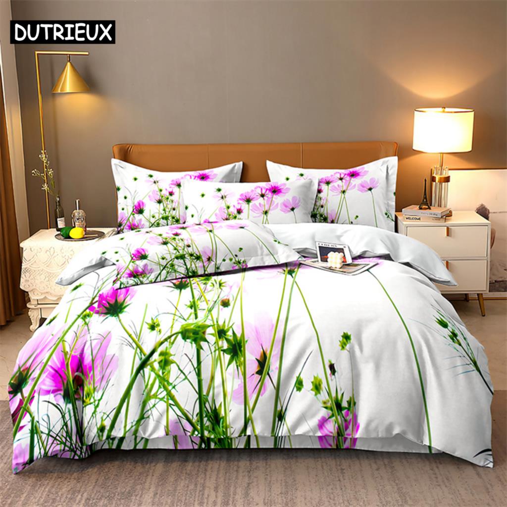 Pink Flowers Queen Bedding Set Duvet Cover Set Kids Bedding Digital Printing Bed Linen King Size Duvet Cover Set Bedding Set