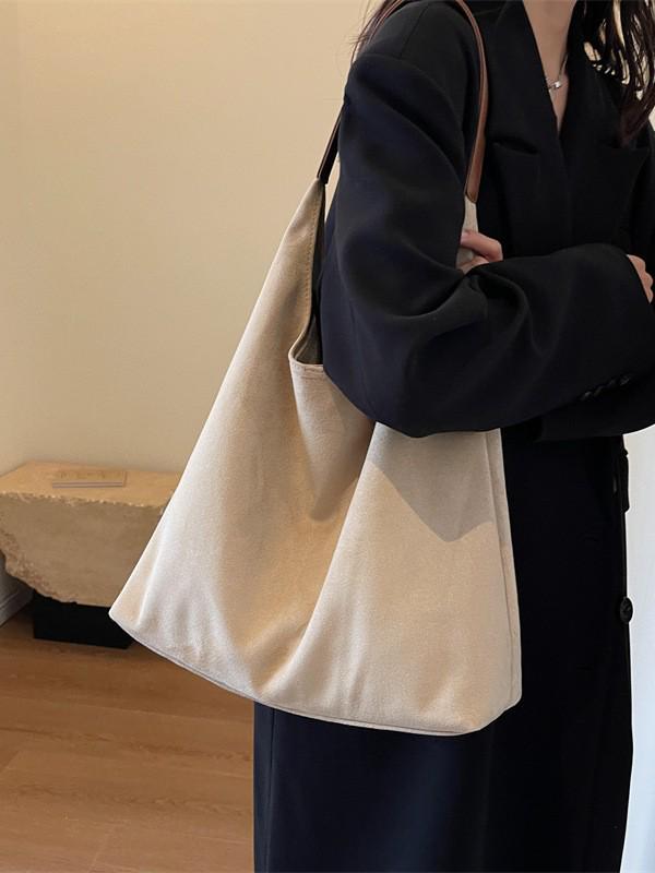 2025 Winter Retro Wildleder Schultertasche - Vielseitige Uni-Farbe, Große Kapazität, Unterarm-Bucket-Stil.