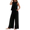 Fashion Ladies Solid Color Elegant Two Piece Round Neck Vest And Wide Leg Pants Suit Women's Clothing