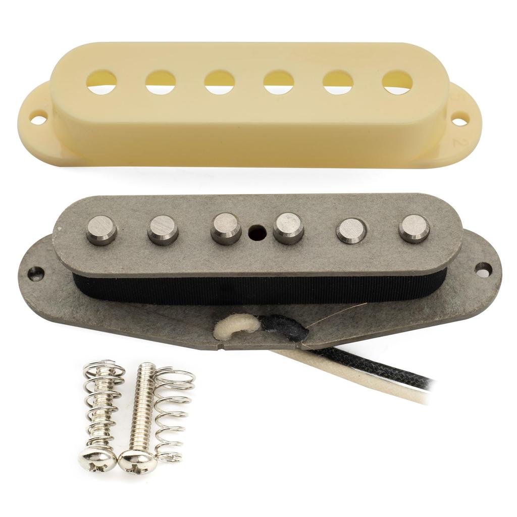 Musiclily Pro Staggered Alnico 5 Bridge Pickup for Strat Electric Cream ST-FAT50S Single-Coil Guitar,