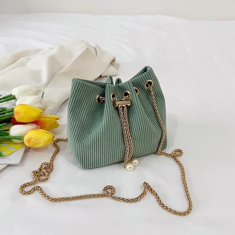 Fashion Pump Belt Bucket Bag New Corduroy Chain Messenger Bag Personalized Simple Shoulder Bag
