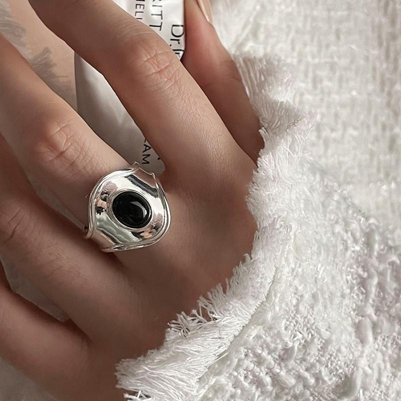 Sophisticated Black Geometric Onyx Ring For Women Unique Adjustable Copper Jewelry Fashion