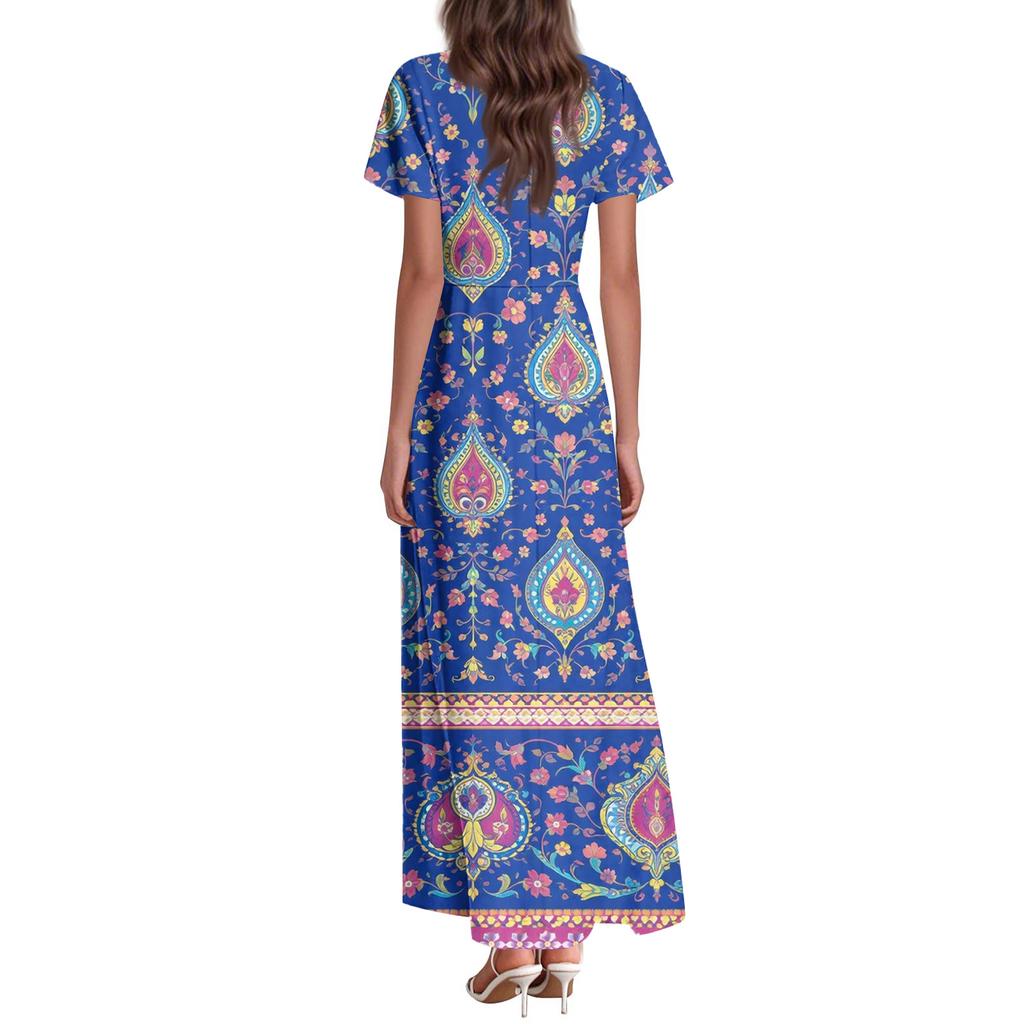 Vestidos casuales de verano para mujer, con estampados de colores y cuello en V y manga corta