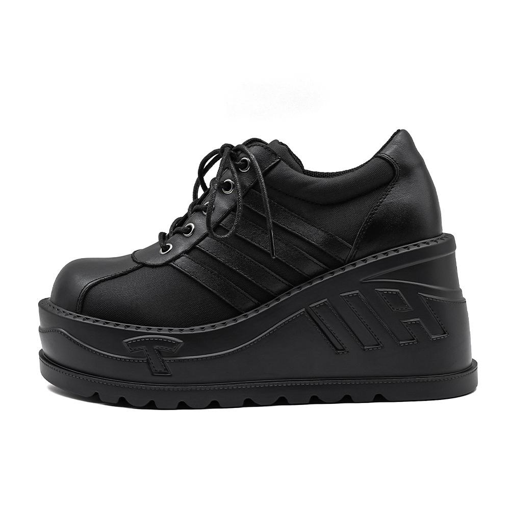 

Темные туфли на платформе с шнуровкой и кружевом в стиле маффин, трендовая субкультура, маленькие кожаные туфли, туфли с большой головой, женские ботинки 41 чёрный