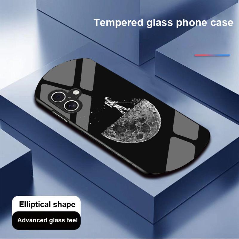 Astronauts Universe For Apple IPhone 16 11 13 15 14 Pro Max 12 Mini 7 8 Plus XR X XS Elliptical Shaped Tempered Glass Phone Case