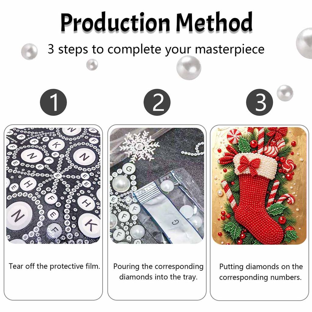 DIY Perlenmalset Festlicher Weihnachtsstrumpf Stressabbau Basteln Rahmenloses 3D-Leinwandbild für Erwachsene Heimdekoration Geschenk