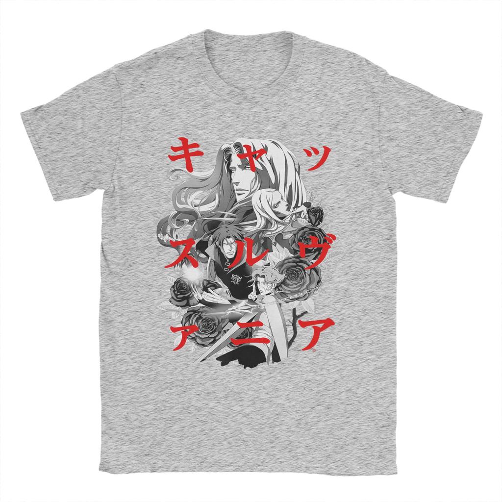 Beach Castlevania Group Shot Kanji Overlay Novelty TShirts  Cotton Tee Shirt for Male Y2K Funny Wholesale Short Sleeve Top Tees