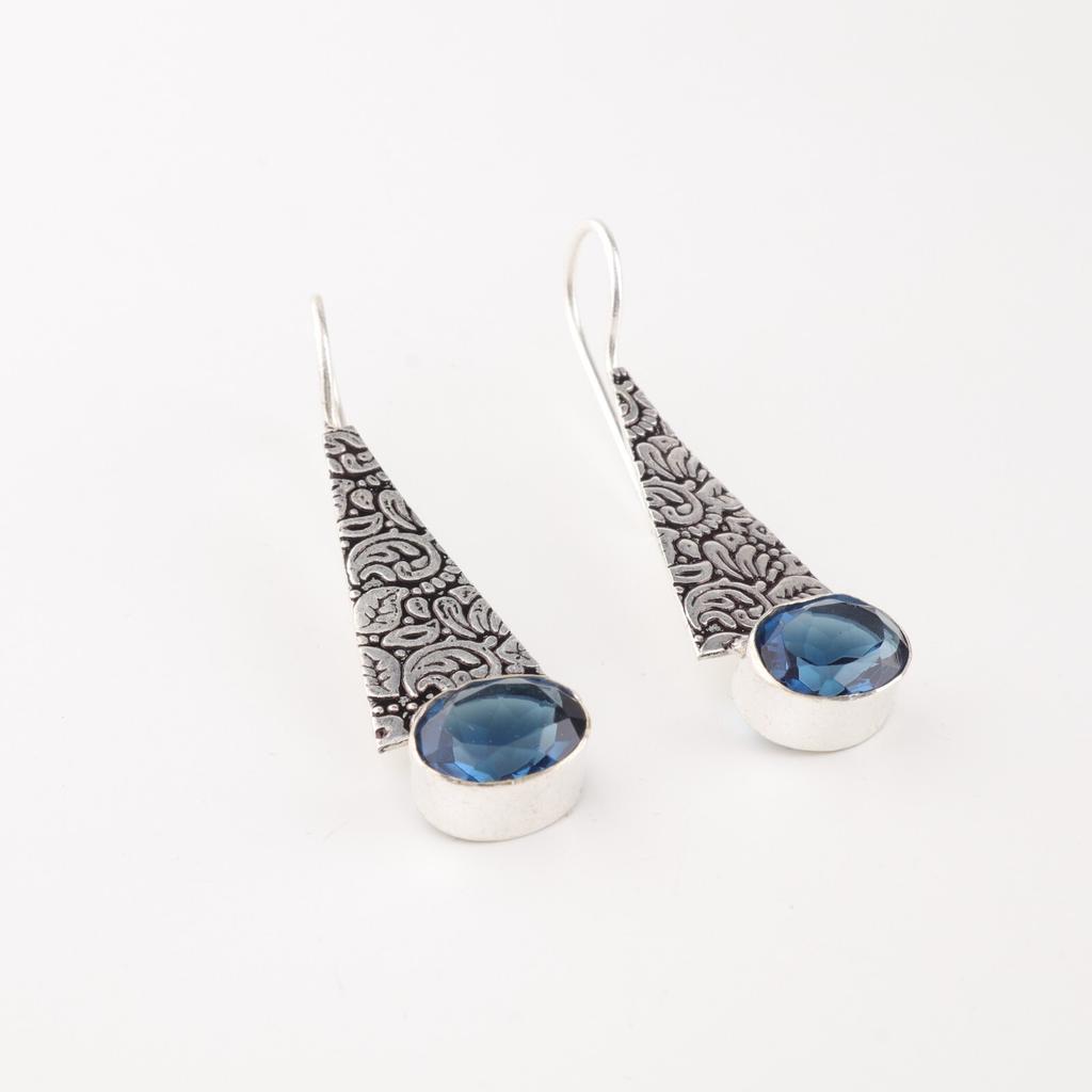 Natürlicher London Blue Topas Edelstein 925 Sterlingsilber Schmuck Ohrringe 1,9" EE-165-8