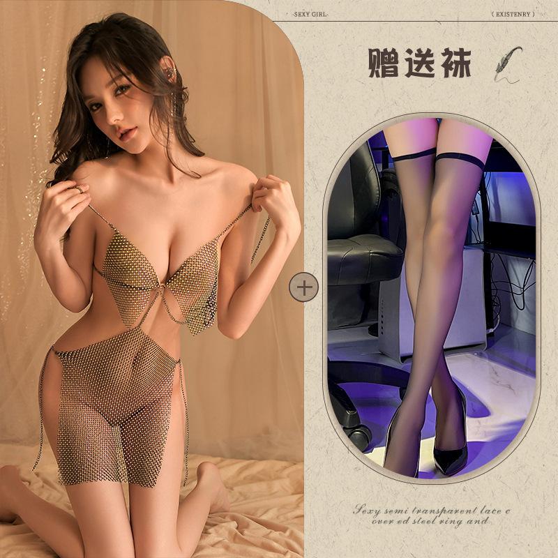 Sex Underwear Sexy Suspender One-piece Perspective Bright Girl Dress Uniform Set