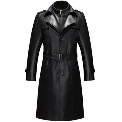 2025 Men's Plus Size Faux Leather 2-Piece Long Trench Coat