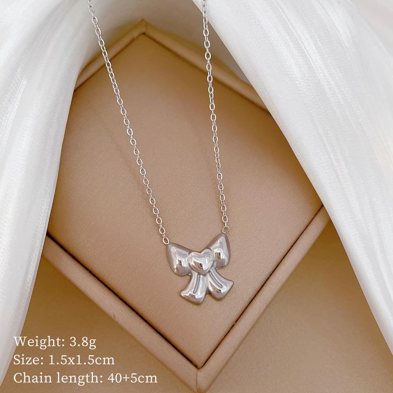 Bow Love Personality Minimalist Stove Real Gold Necklace Female Collarbone Chain