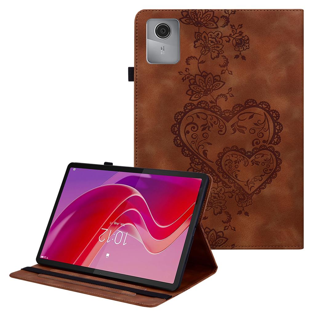 For Lenovo Tab M11 (TB-330FC)/Xiaoxin Pad 11 2024 (TB-331FC) Leather Case Heart Imprint Foldable Stand Card Slot Stylus Holder Tablet Cover